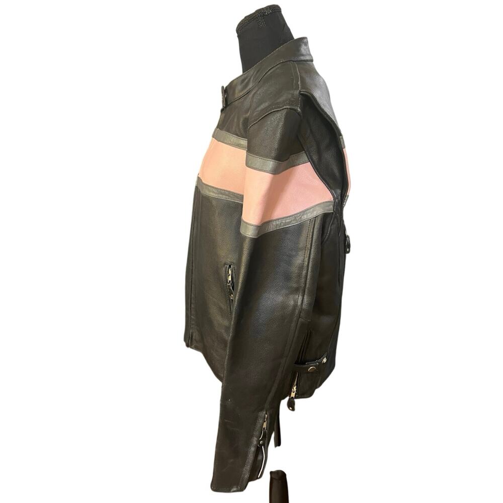 Y2K Wild Wear Leather Moto Jacket Black Pink Stripe Biker Jacket Women’s L - Picture 3 of 11